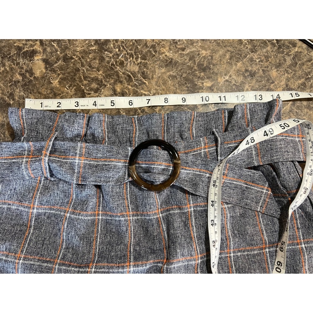 Entro Grey Orange Plaid Paperbag Waist Mini Skirt Belted High Rise Small Fall - Picture 4 of 9